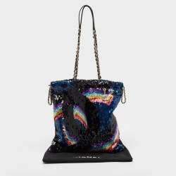 Pre Owned Chanel Multicolor Sequins CC Drawstring Chain Tote