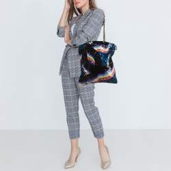 Pre Owned Chanel Multicolor Sequins CC Drawstring Chain Tote