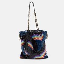 Pre Owned Chanel Multicolor Sequins CC Drawstring Chain Tote