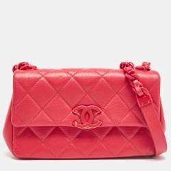 Pre Owned Chanel Coral Pink Caviar Quilted Leather My everything Flap Bag