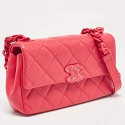 Pre Owned Chanel Coral Pink Caviar Quilted Leather My everything Flap Bag