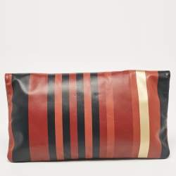 Pre Owned Chanel Multicolor Striped Leather Foldover Clutch