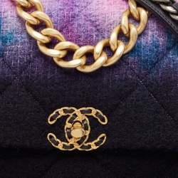 Pre Owned Chanel Multicolor Ombre Quilted Wool Large 19 Shoulder Bag