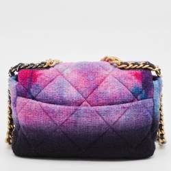 Pre Owned Chanel Multicolor Ombre Quilted Wool Large 19 Shoulder Bag