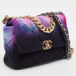Pre Owned Chanel Multicolor Ombre Quilted Wool Large 19 Shoulder Bag