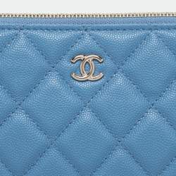 Pre Owned Chanel Blue Quilted Caviar Leather O Case Clutch