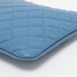 Pre Owned Chanel Blue Quilted Caviar Leather O Case Clutch