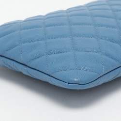 Pre Owned Chanel Blue Quilted Caviar Leather O Case Clutch