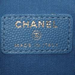 Pre Owned Chanel Blue Quilted Caviar Leather O Case Clutch