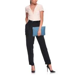Pre Owned Chanel Blue Quilted Caviar Leather O Case Clutch