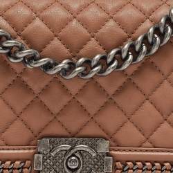 Pre Owned Chanel Beige Quilted Leather Medium Chain Around Boy Top Handle Bag
