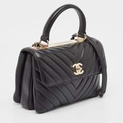 Pre Owned Chanel Black Chevron Leather Small Trendy CC Top Handle Bag