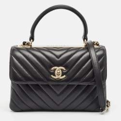 Pre Owned Chanel Black Chevron Leather Small Trendy CC Top Handle Bag