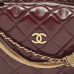 Pre Owned Chanel Burgundy Quilted Leather CC Chain Pouch