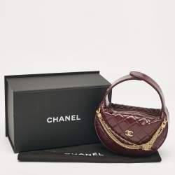 Pre Owned Chanel Burgundy Quilted Leather CC Chain Pouch