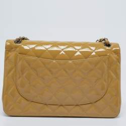 Chanel Beige Quilted Patent Leather Jumbo Classic Double Flap Bag