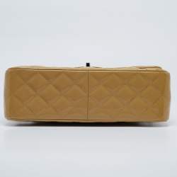 Chanel Beige Quilted Patent Leather Jumbo Classic Double Flap Bag