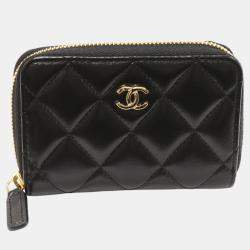 Chanel  Black Lambskin Leather Classic Zip Coin Case 