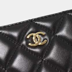 Chanel  Black Lambskin Leather Classic Zip Coin Case 