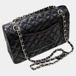 Pre Owned Chanel Black Leather Classic Double Flap Medium Shoulder Bag