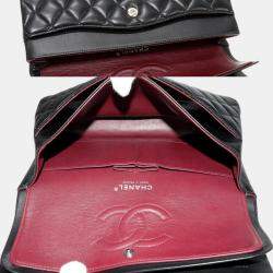 Pre Owned Chanel Black Leather Classic Double Flap Medium Shoulder Bag