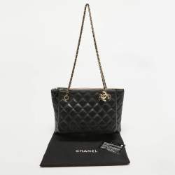 Pre Owned Chanel Black Quilted Leather Double Zip Crossbody Pouch