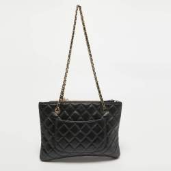Pre Owned Chanel Black Quilted Leather Double Zip Crossbody Pouch