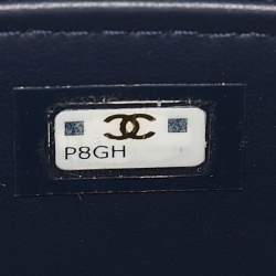 Pre Owned Chanel Navy Blue Quilted Caviar Leather Mini Vanity Case with Chain