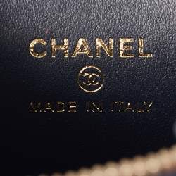 Pre Owned Chanel Navy Blue Quilted Caviar Leather Mini Vanity Case with Chain