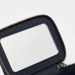 Pre Owned Chanel Navy Blue Quilted Caviar Leather Mini Vanity Case with Chain