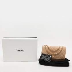 Pre Owned Chanel Beige Quilted Caviar Leather CC Wallet On Chain
