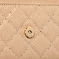Pre Owned Chanel Beige Quilted Caviar Leather CC Wallet On Chain