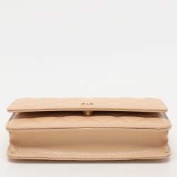 Pre Owned Chanel Beige Quilted Caviar Leather CC Wallet On Chain