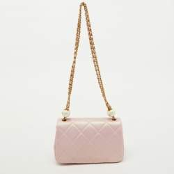 Chanel Pink Pearly Iridescent Quilted Leather Mini Crossbody Bag