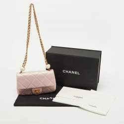 Chanel Pink Pearly Iridescent Quilted Leather Mini Crossbody Bag