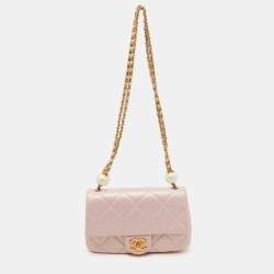 Chanel Pink Pearly Iridescent Quilted Leather Mini Crossbody Bag