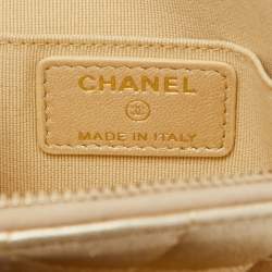 Pre Owned Chanel Light Gold Leather CC Camellia Round Clutch With Chain
