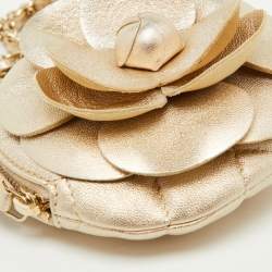 Pre Owned Chanel Light Gold Leather CC Camellia Round Clutch With Chain