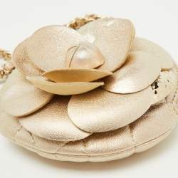 Pre Owned Chanel Light Gold Leather CC Camellia Round Clutch With Chain