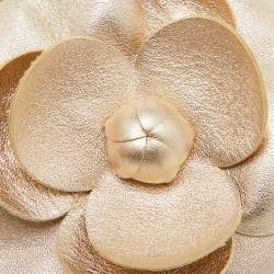 Pre Owned Chanel Light Gold Leather CC Camellia Round Clutch With Chain