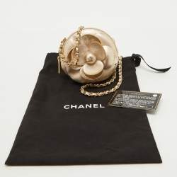 Pre Owned Chanel Light Gold Leather CC Camellia Round Clutch With Chain