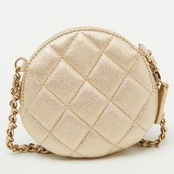 Pre Owned Chanel Light Gold Leather CC Camellia Round Clutch With Chain