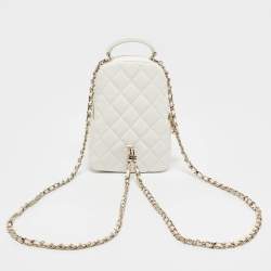 Chanel White Quilted Caviar Leather Mini CC Classic Backpack