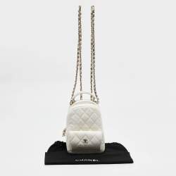 Chanel White Quilted Caviar Leather Mini CC Classic Backpack