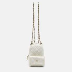 Chanel White Quilted Caviar Leather Mini CC Classic Backpack