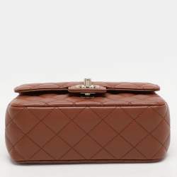 Pre Owned Chanel Brown Quilted Leather Mini Crystal Embellished Top Handle Bag