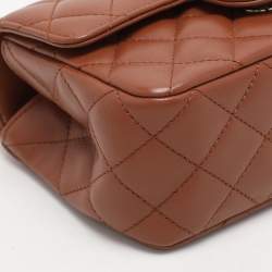 Pre Owned Chanel Brown Quilted Leather Mini Crystal Embellished Top Handle Bag