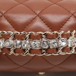 Pre Owned Chanel Brown Quilted Leather Mini Crystal Embellished Top Handle Bag