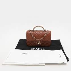 Pre Owned Chanel Brown Quilted Leather Mini Crystal Embellished Top Handle Bag
