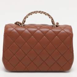 Pre Owned Chanel Brown Quilted Leather Mini Crystal Embellished Top Handle Bag